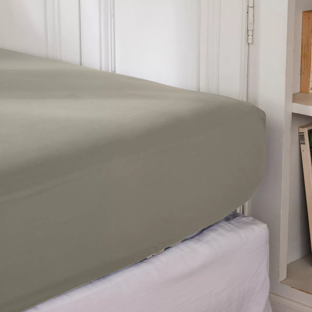 EM - Drap housse 200 x 200 cm Percale unie CALI Taupe