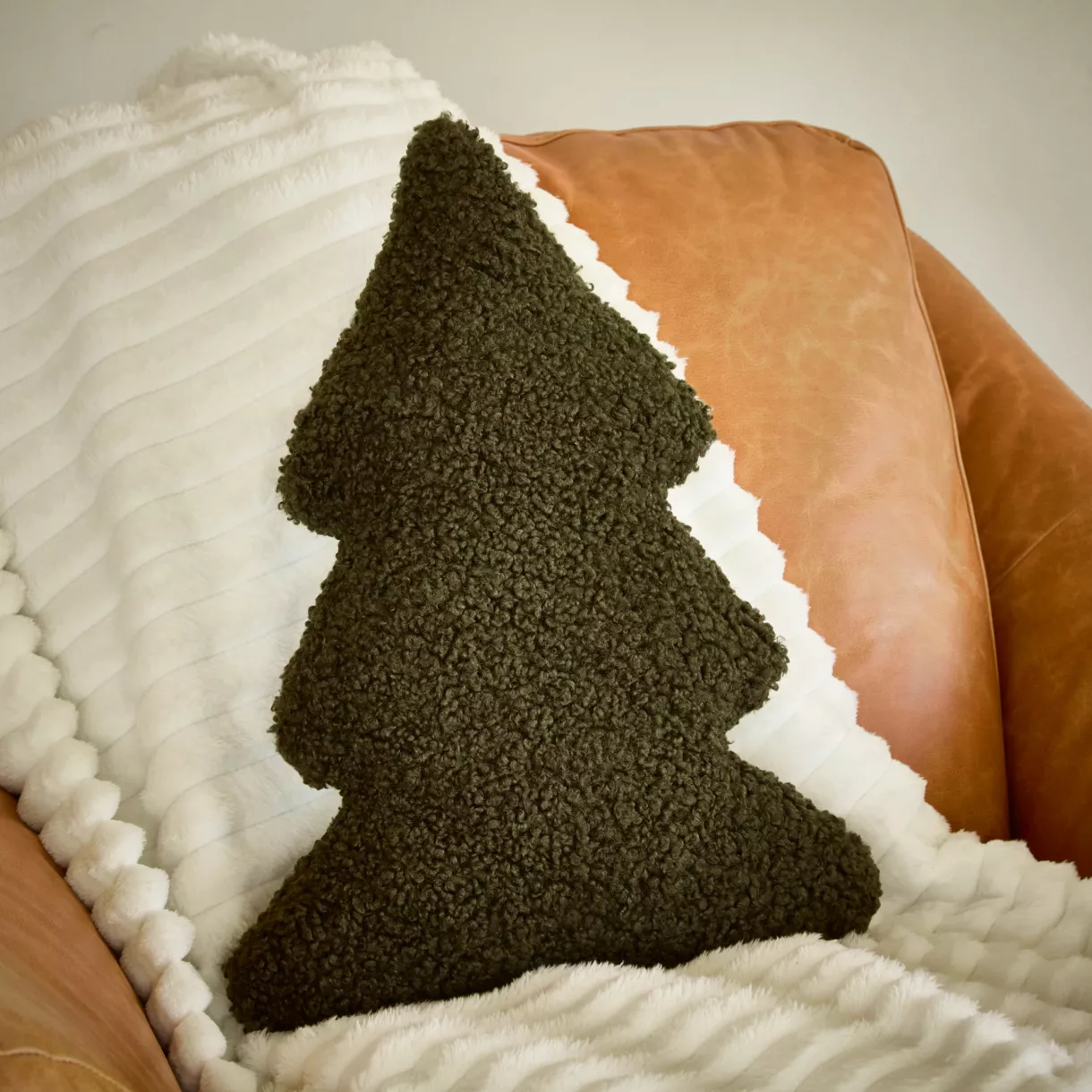 Coussin de Noël bouclette (H48 cm) Sapin Harold Vert foncé