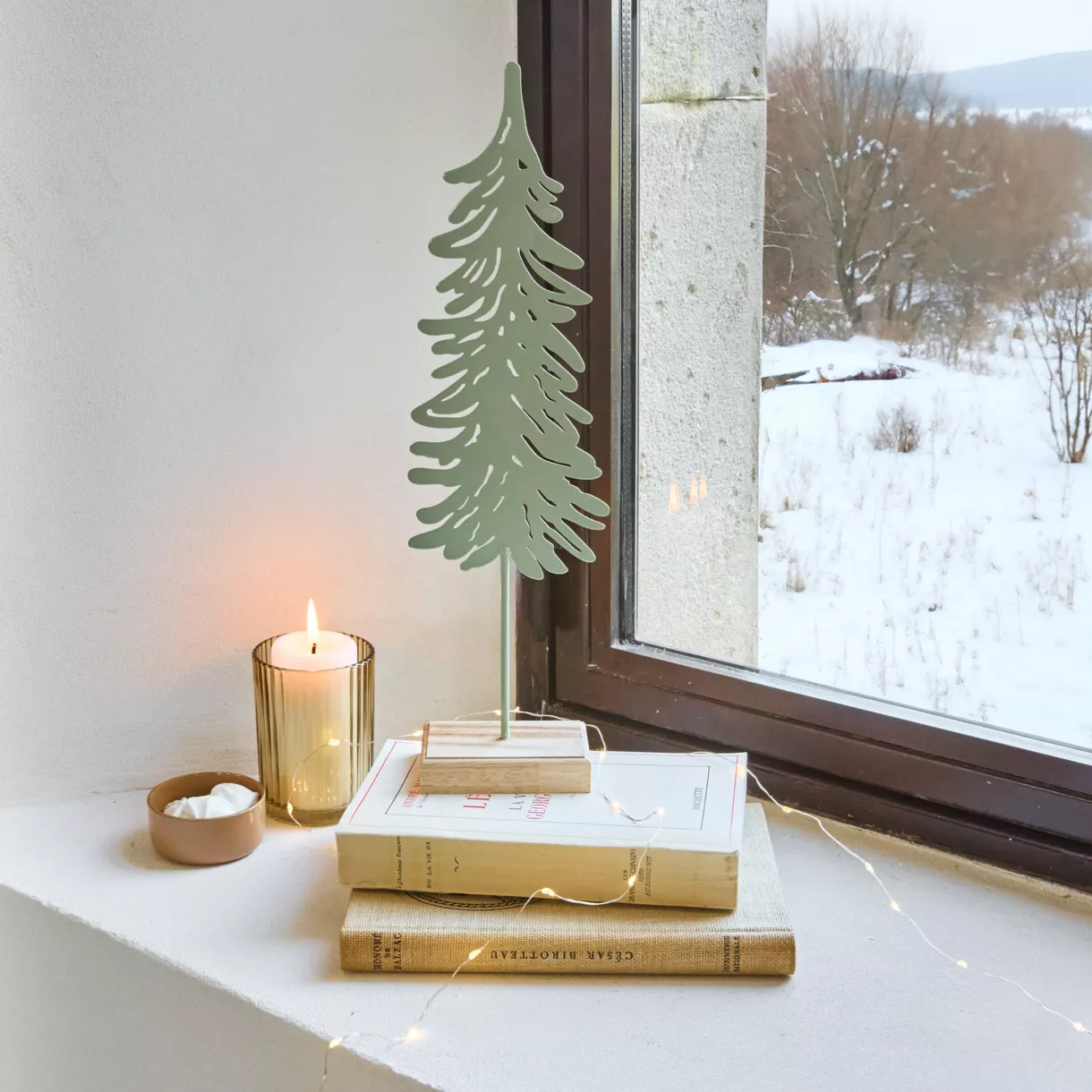 Árbol de Navidad de metal para colocar (H37 cm) Manigod Menta blanca