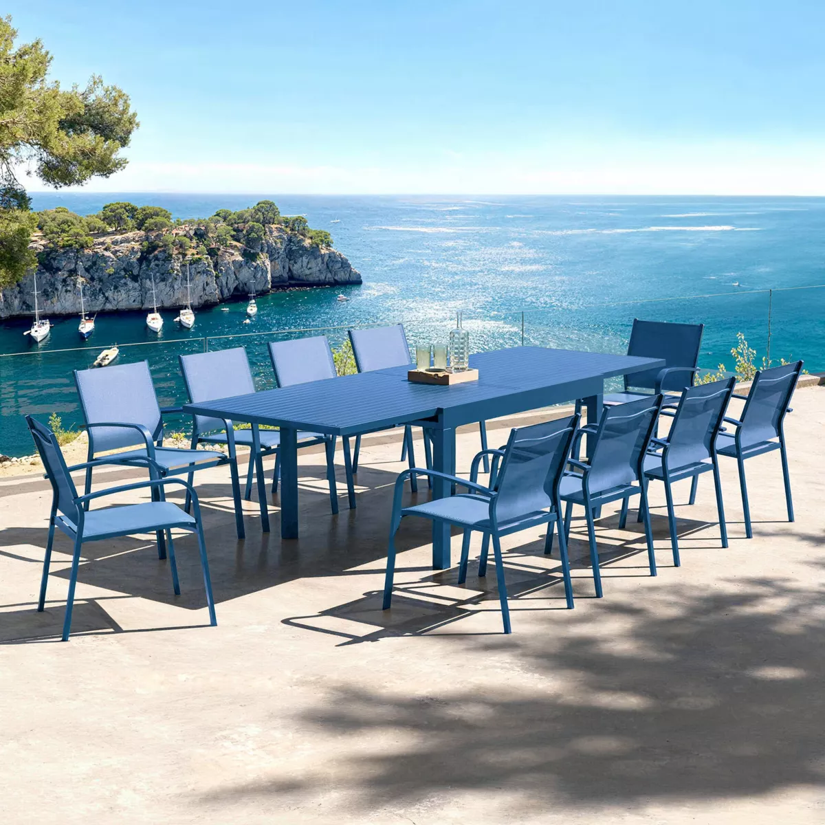 Table de jardin extensible aluminium 10 places (135/270 x 90 cm) Murano Bleu