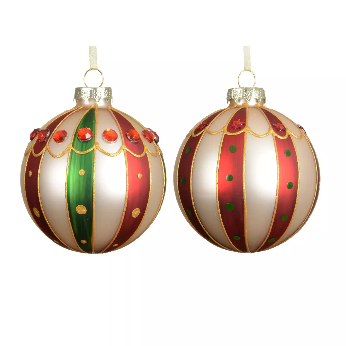 LOT DE 3 (EN VERRE) Boules verre sweet circus laquee or dia8cm