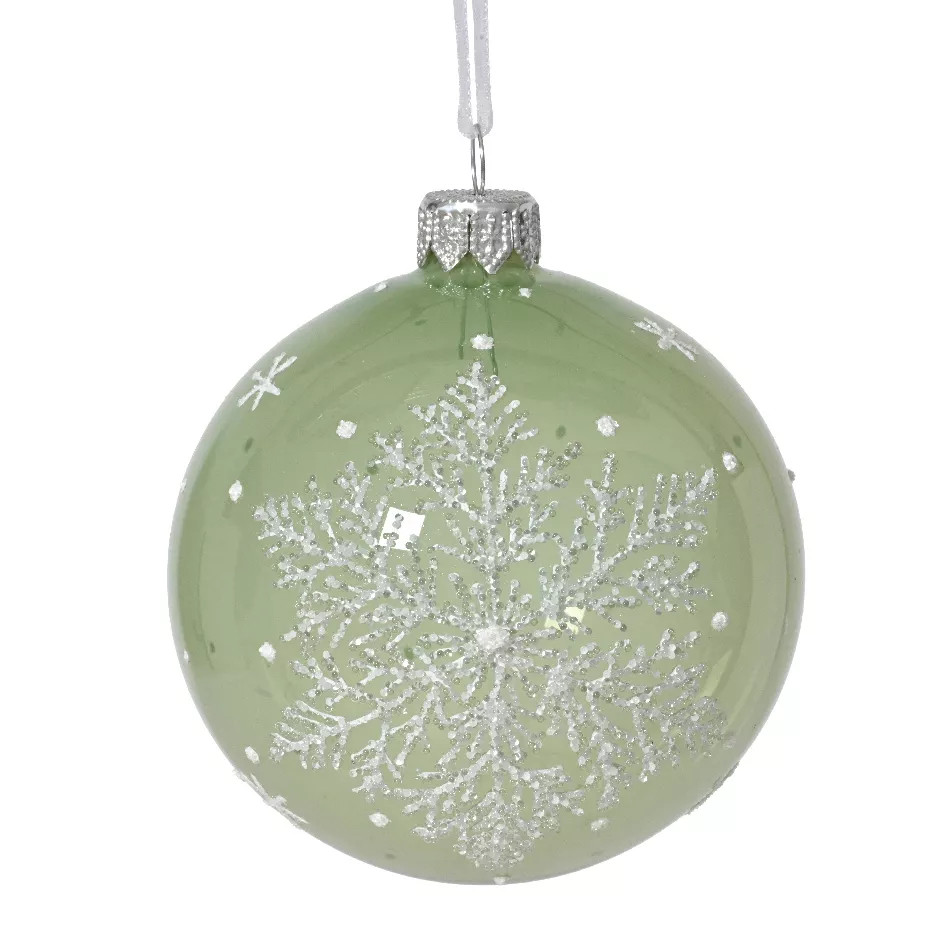 LOT DE 6 (EN VERRE) Boule verre flocon Féérique  dia8cm Vert
