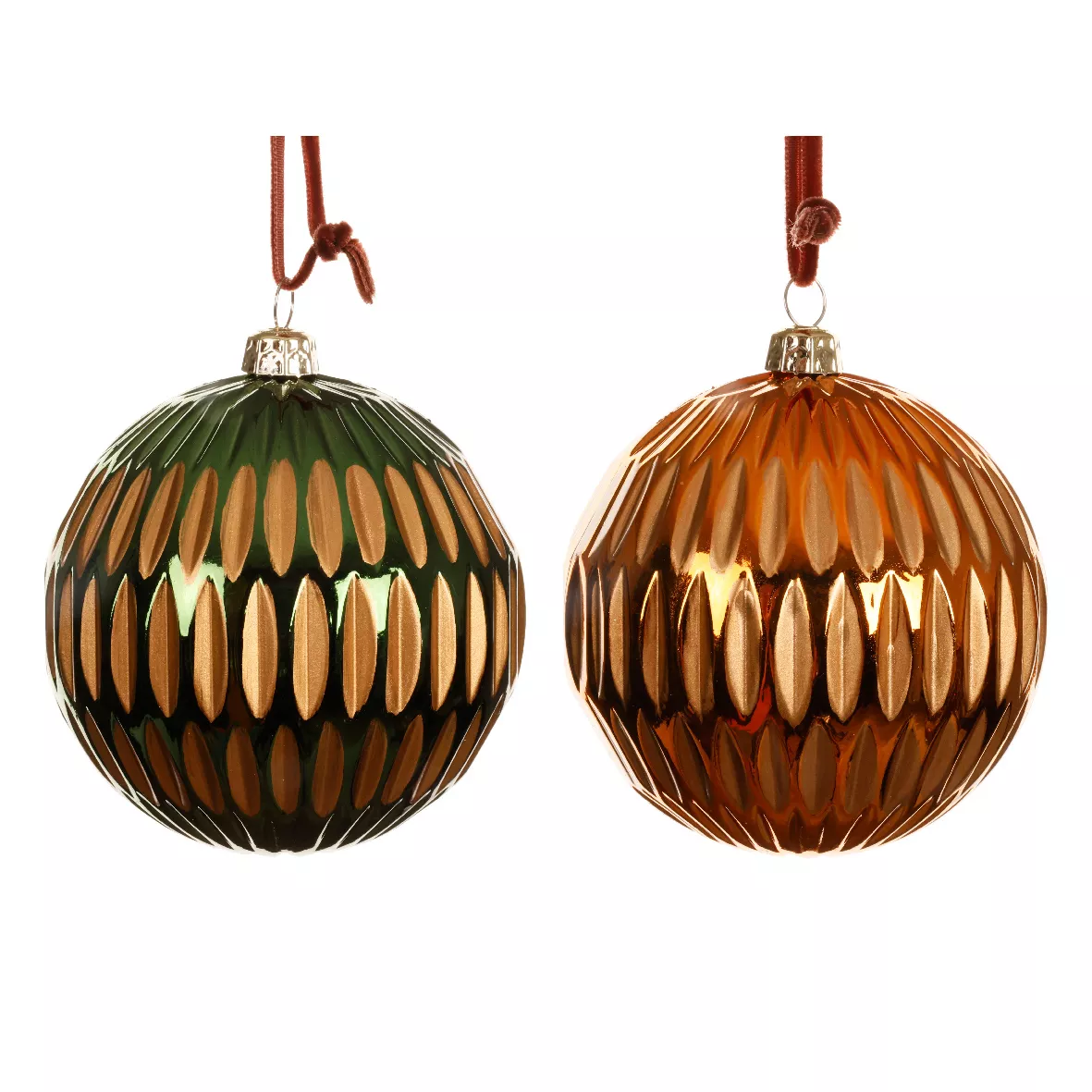 LOT DE 12  Boule polystyrene Luxe Rétro dia8cm Orange et vert sapin