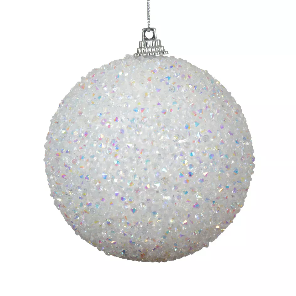 LOT DE 12  Boule mousse Sequins pailletés dia8cm blanc