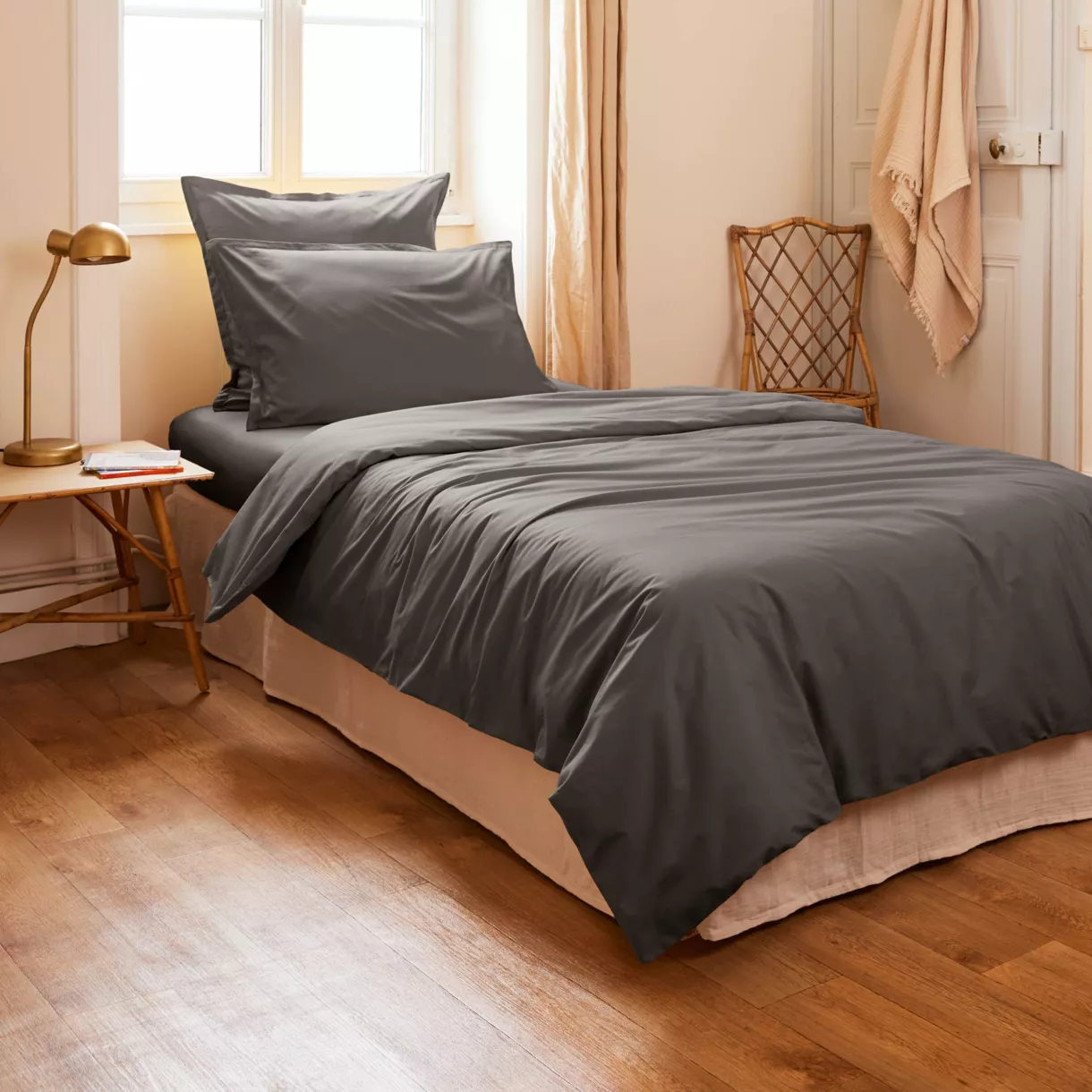 Housse de couette percale de coton (140 x 200 cm) Cali Gris anthracite