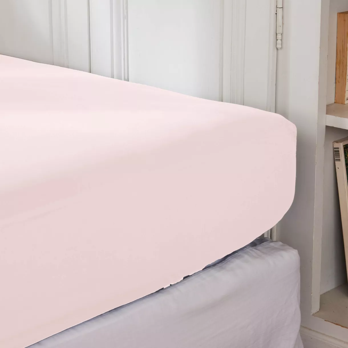 Drap housse percale de coton (140 x 190 cm) Cali Rose poudré