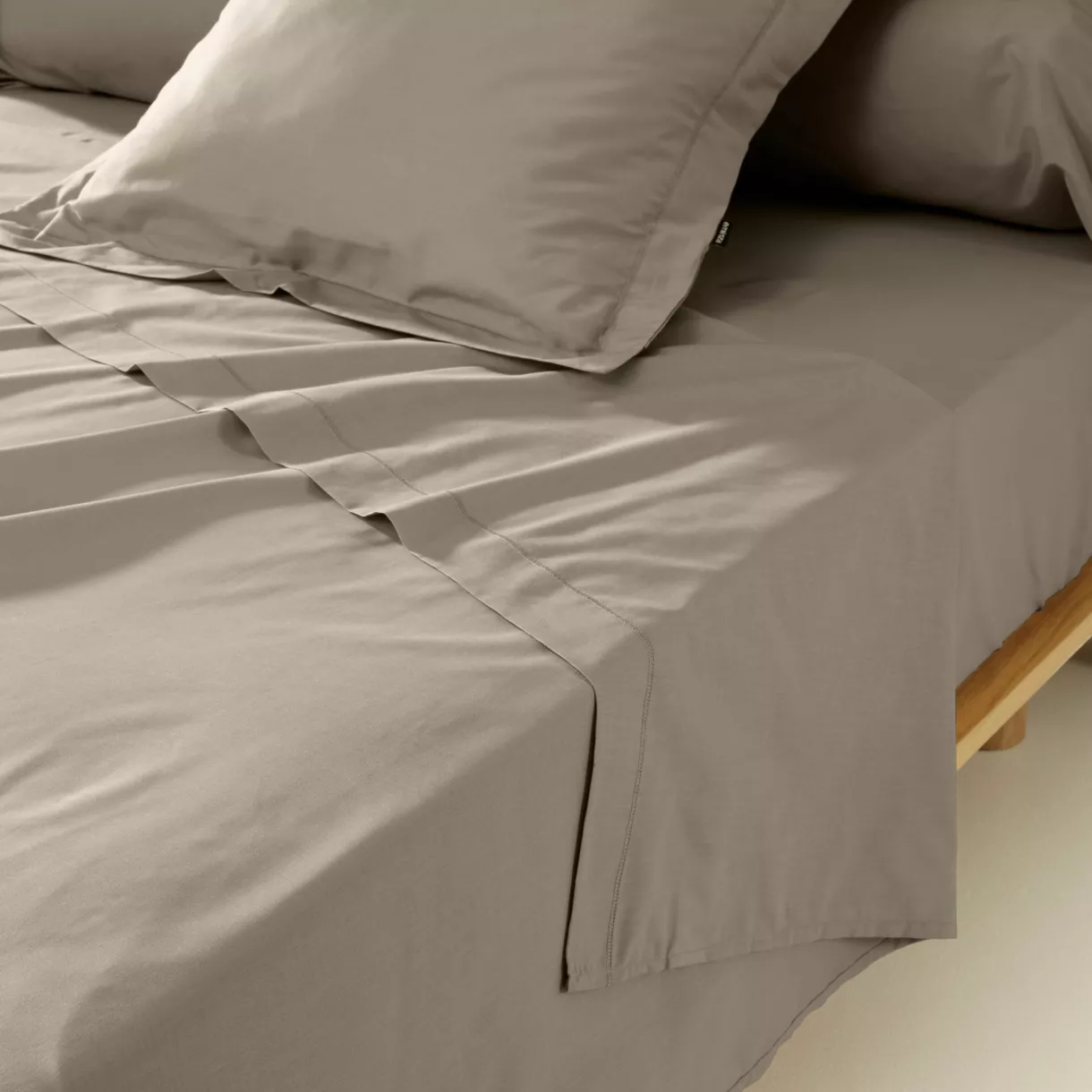 EM - Drap plat point bourdon 270 x 300 cm Percale unie CALI Taupe