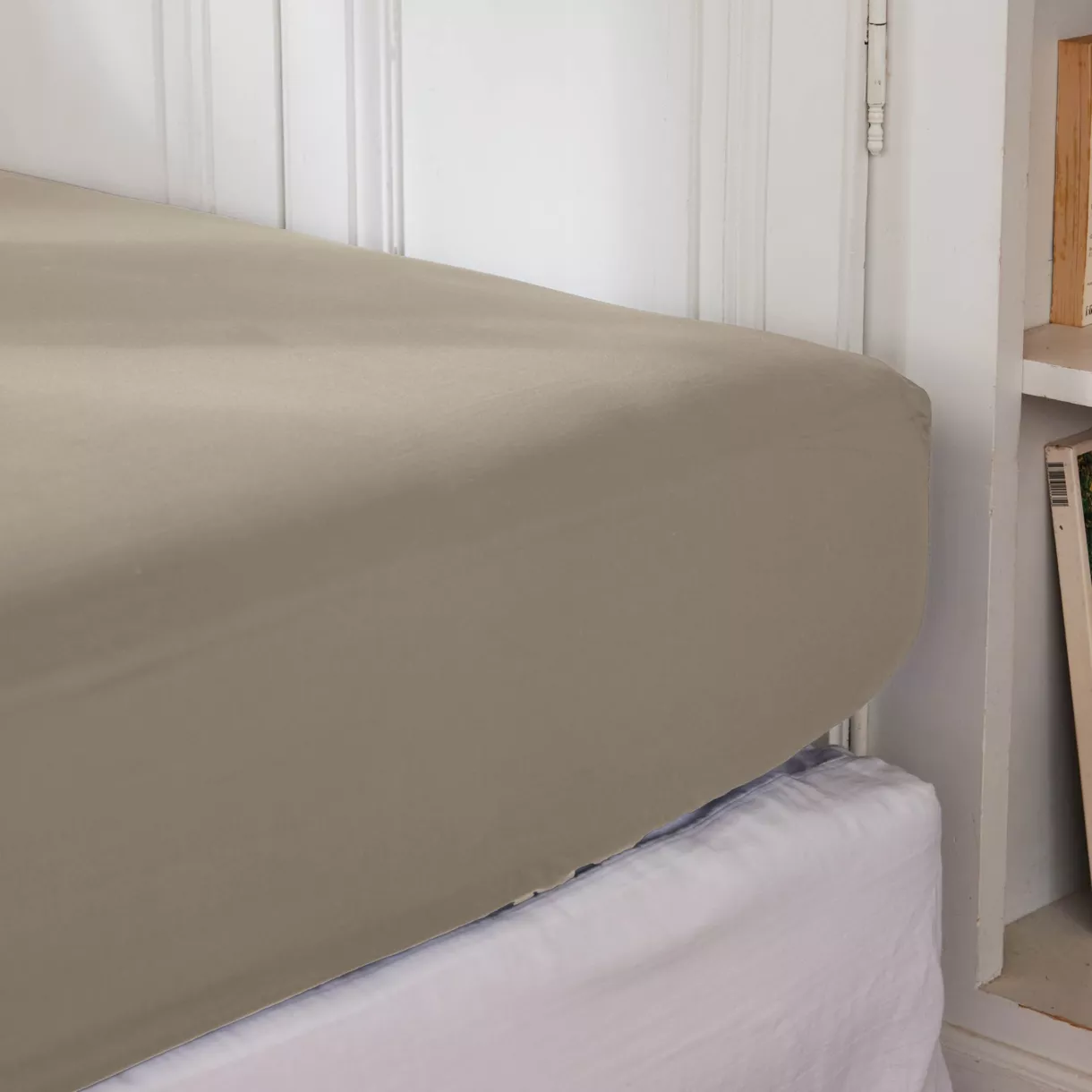 EM - Drap housse 140 x 200 cm Percale unie CALI Taupe