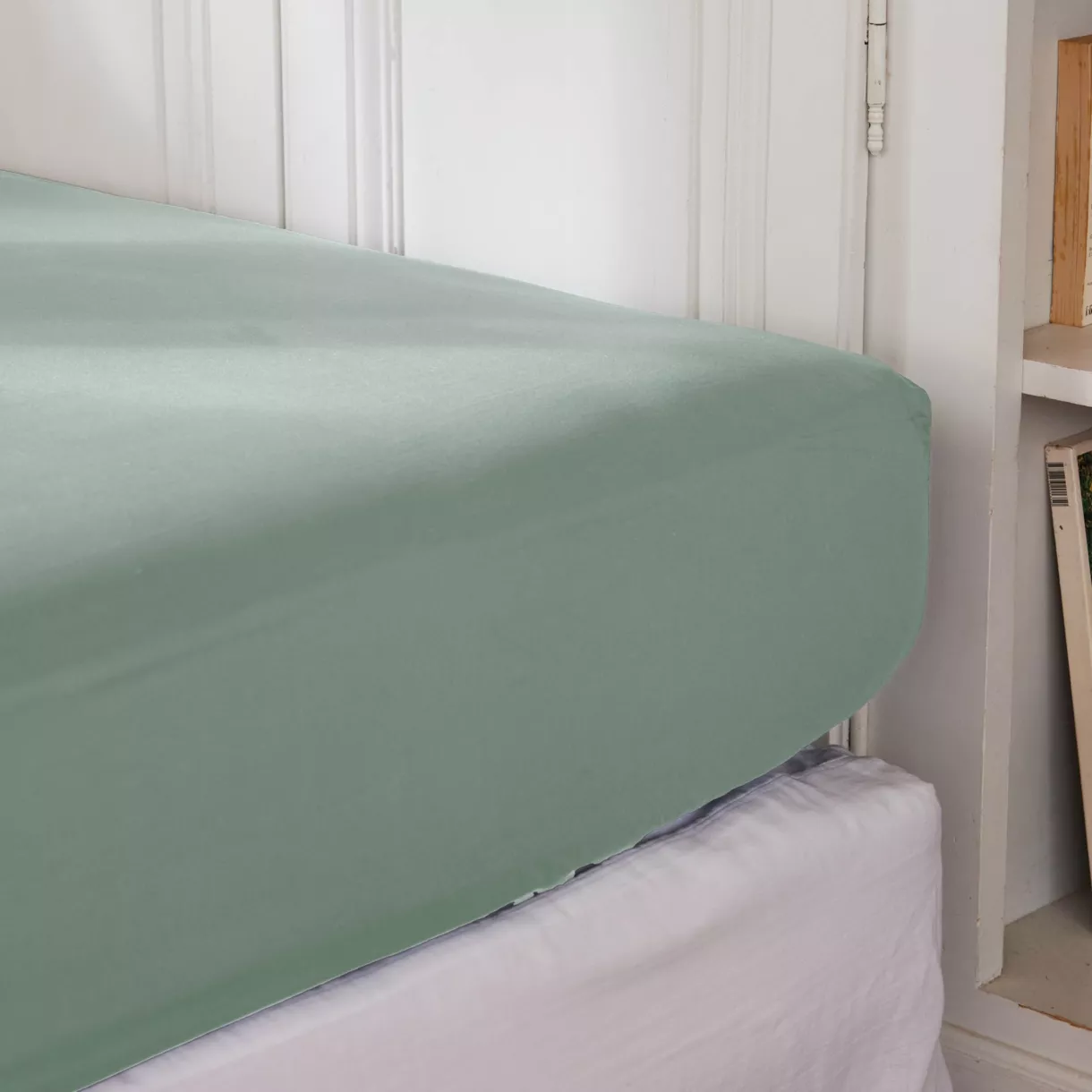 EM - Drap housse 140 x 200 cm Percale unie CALI Eucalyptus