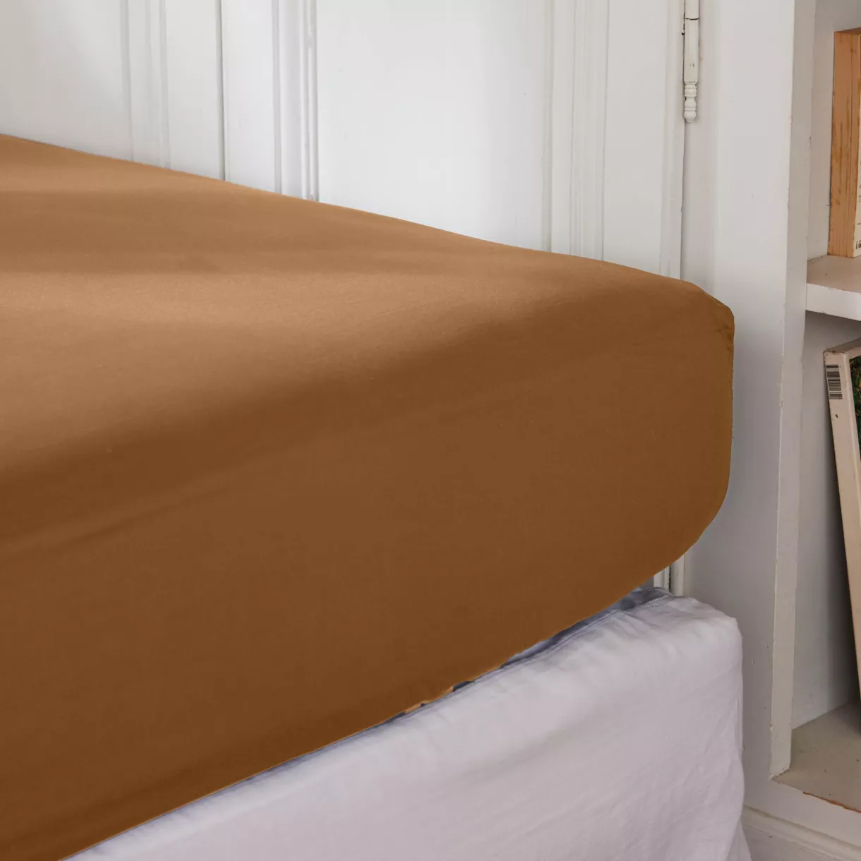 EM - Drap housse 90 x 190 cm Percale unie CALI Camel