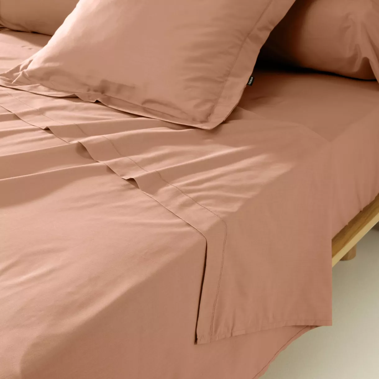 EM - Drap plat point bourdon 180 x 290 cm Percale unie CALI Rose pche