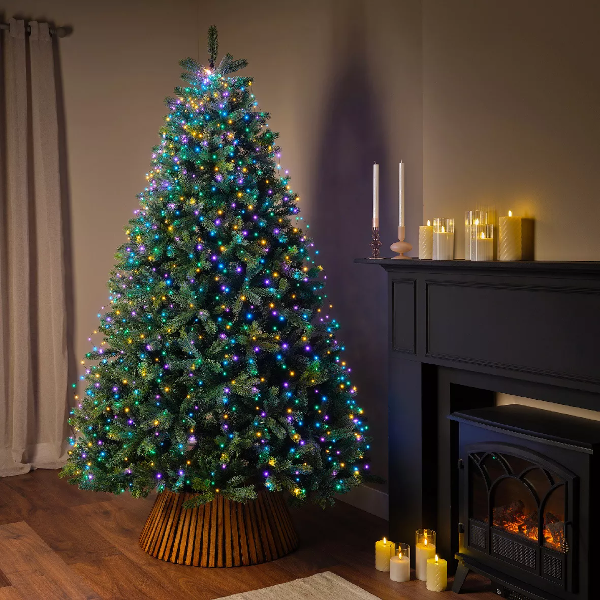 Guirlande rideau pour sapin H1,80 m 408 Micro LED câble vert Multicolore pastel
