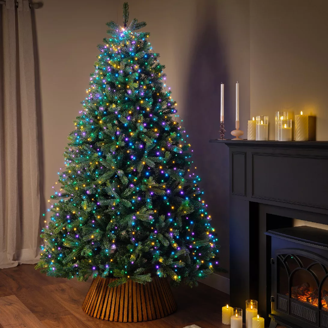 Guirlande rideau pour sapin H2,40m 832 Micro LED câble vert Multicolore pastel