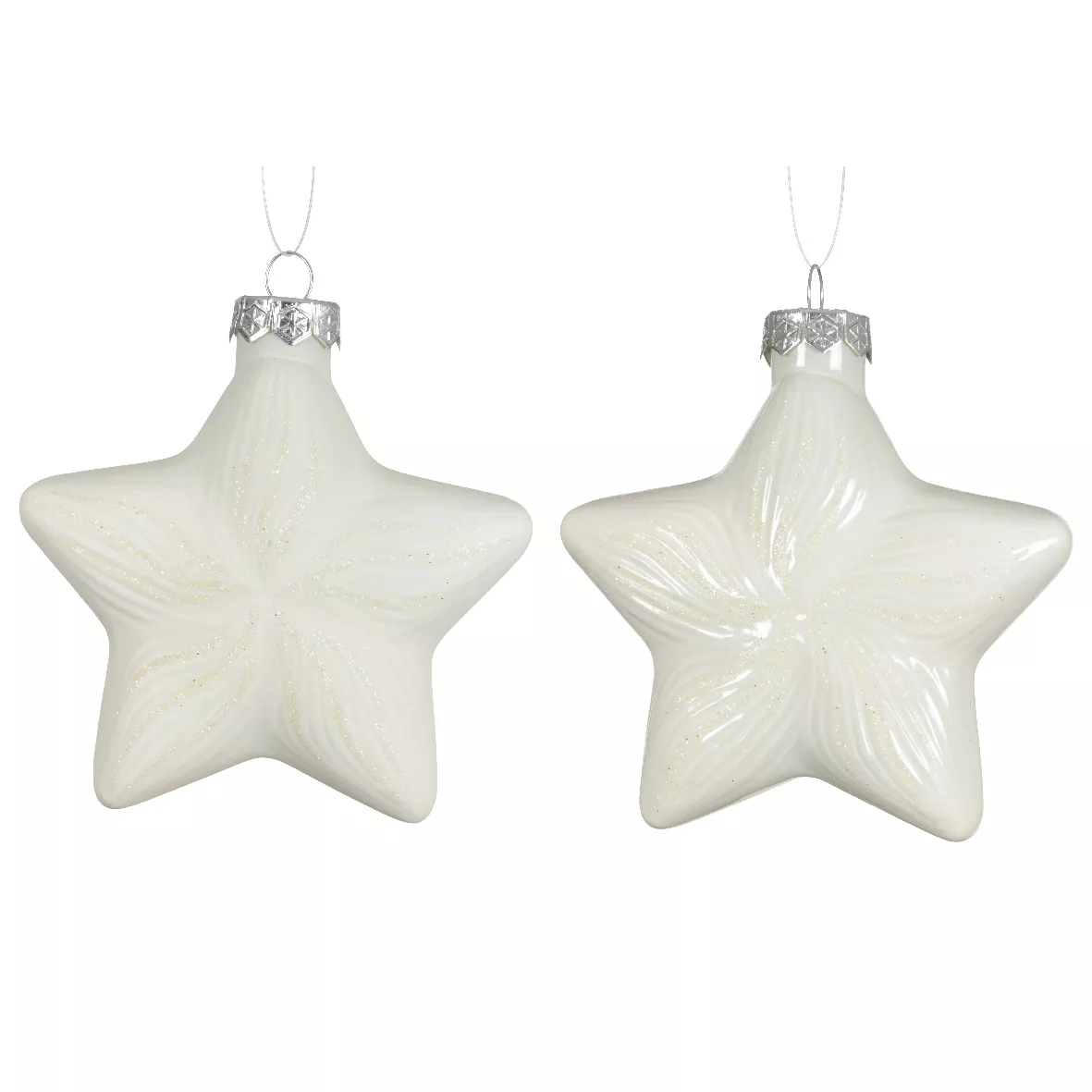LOT DE 2  Etoile verre L9.80-W4-H10cm blanc laine DONNER LE MEME NOM DE GAMME