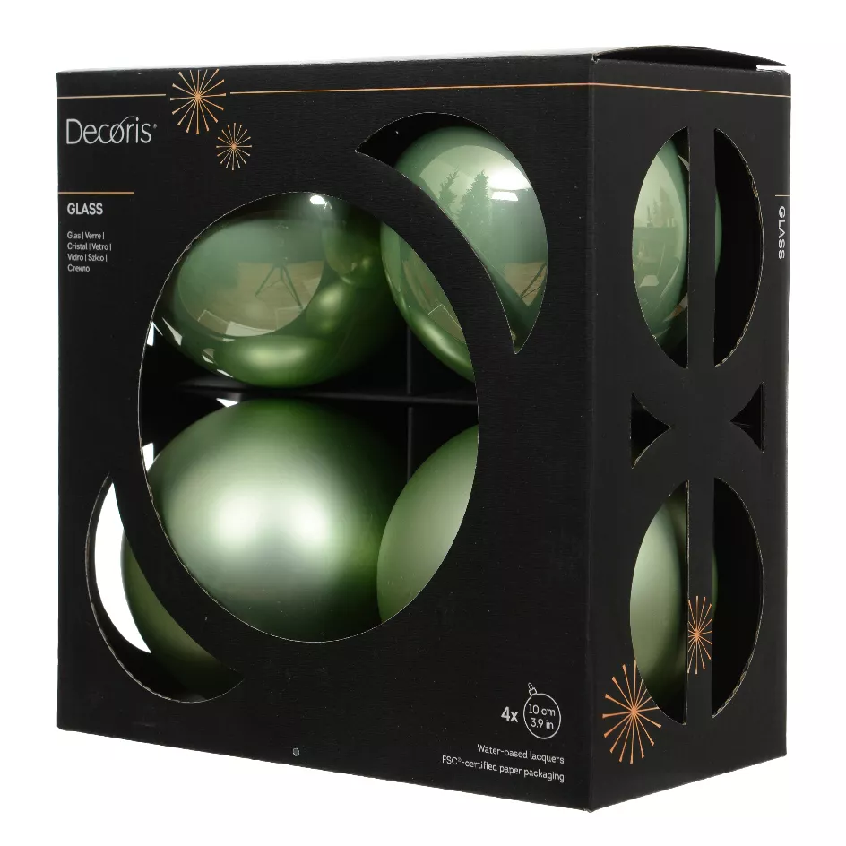 Boite a 4 Boules verre dia10cm matcha green  Boréal (EMBALLAGE 100% RECYCLE certifié fsc)