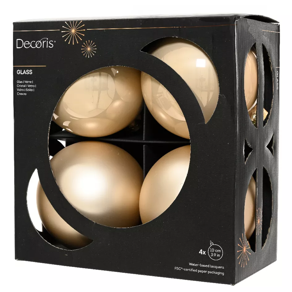 Boite a 4 Boules verre dia10cm perle  Boréal (EMBALLAGE 100% RECYCLE certifié fsc)