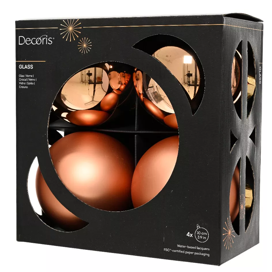 Boite a 4 Boules verre dia10cm cognac  Boréal (EMBALLAGE 100% RECYCLE certifié fsc)