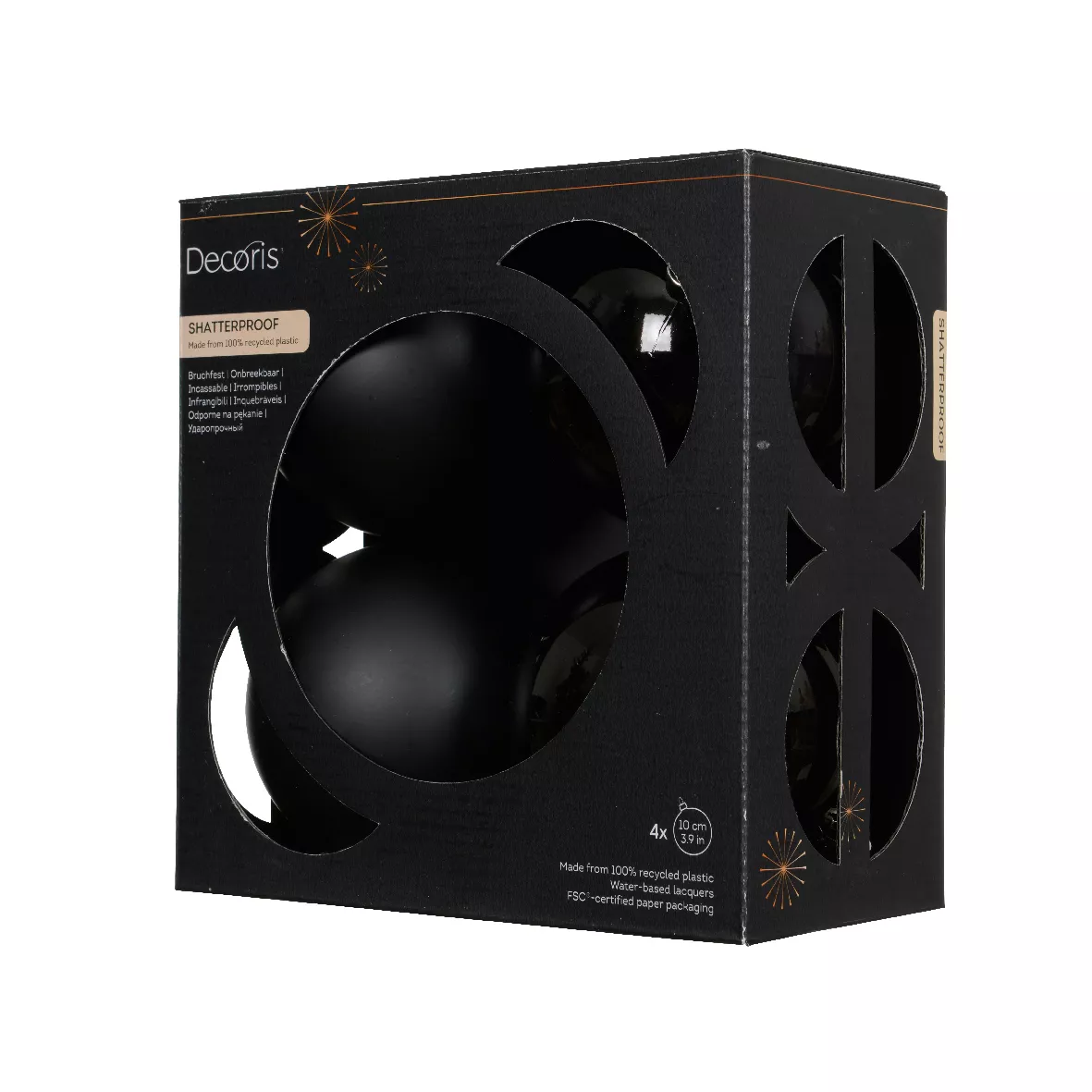Boite a 4 Boules polystyrene dia10cm noir ARAVIS (EMBALLAGE 100% RECYCLE certifié fsc)