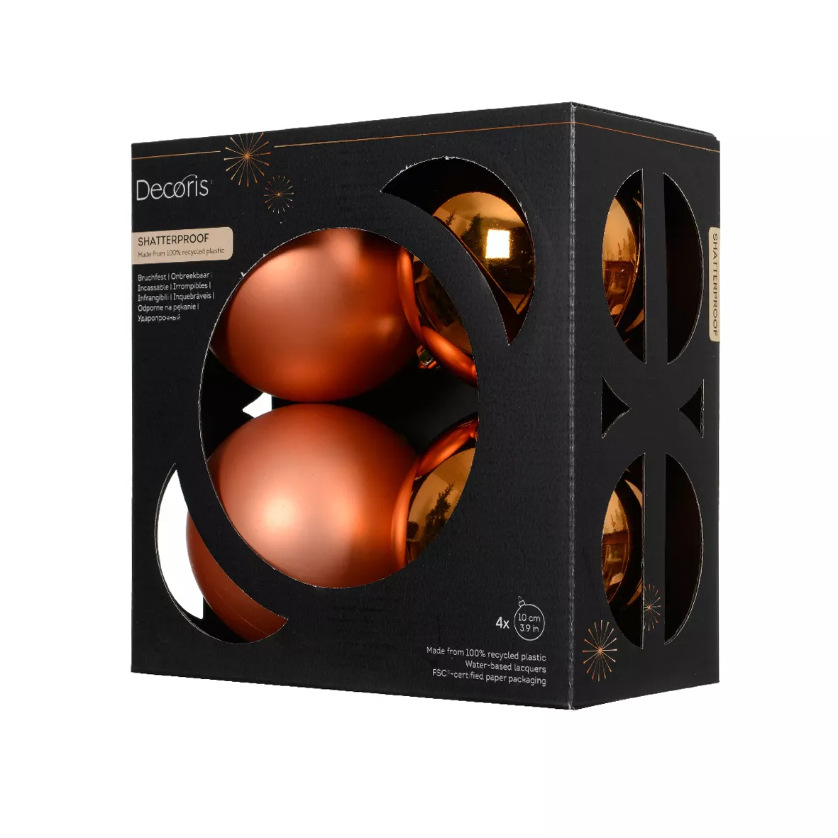 Boite a 4 Boules polystyrene dia10cm warm orange ARAVIS (EMBALLAGE 100% RECYCLE certifié fsc)