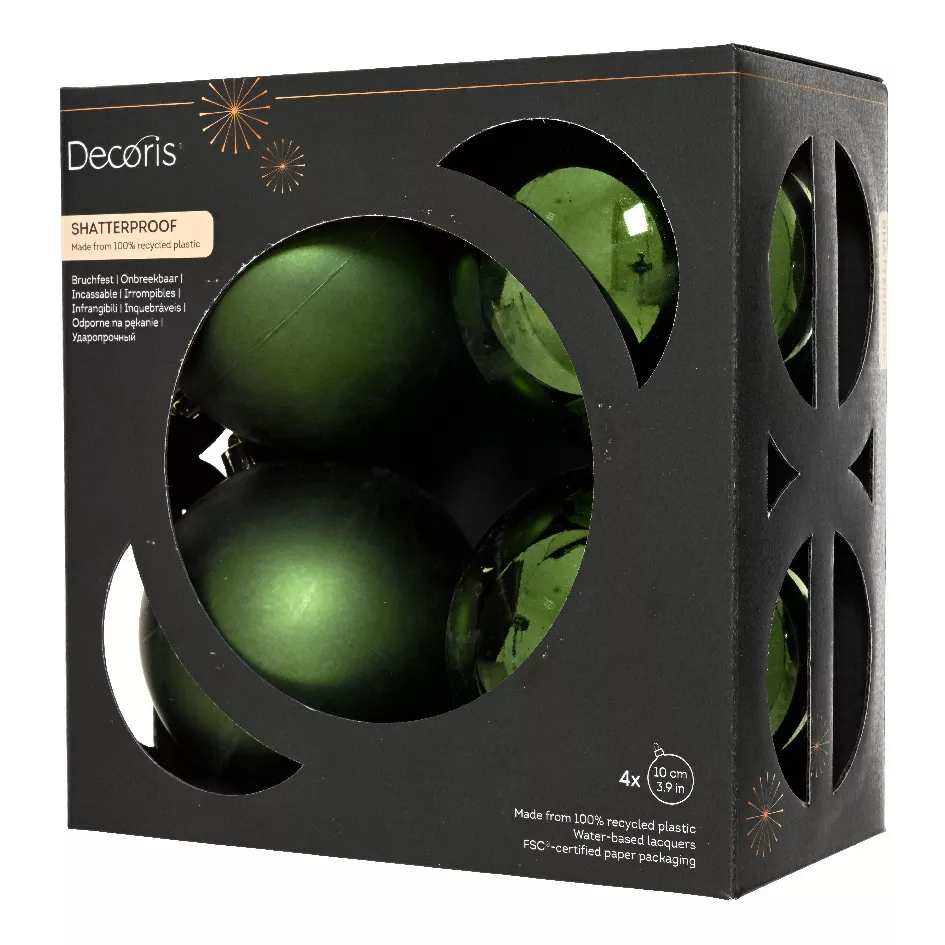 Boite a 4 Boules polystyrene dia10cm vert pin ARAVIS (EMBALLAGE 100% RECYCLE certifié fsc)