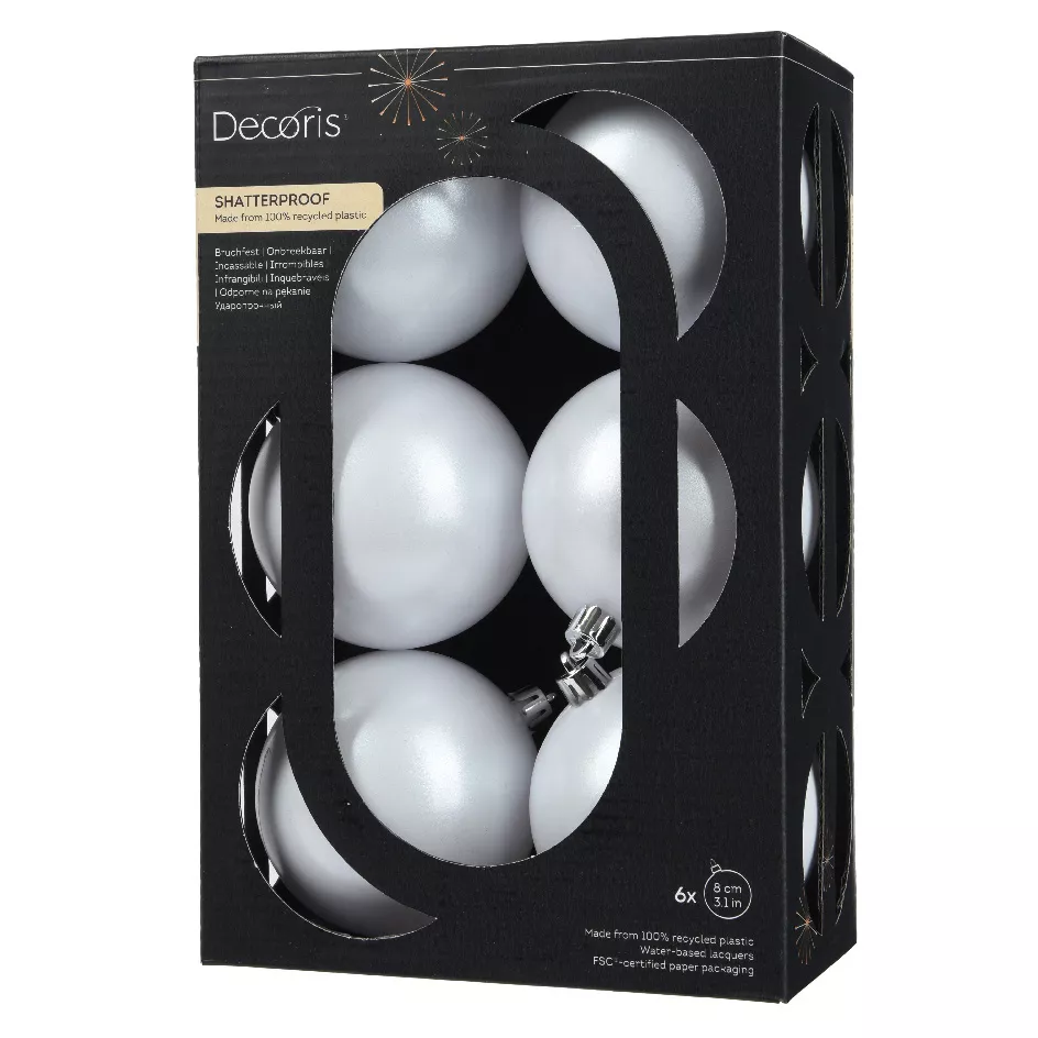 Lot de 6 boules de Noël (D80 mm) Aravis Blanc d'hiver