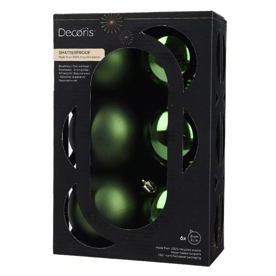 Lot de 6 boules de Noël (D80 mm) Aravis Vert pin