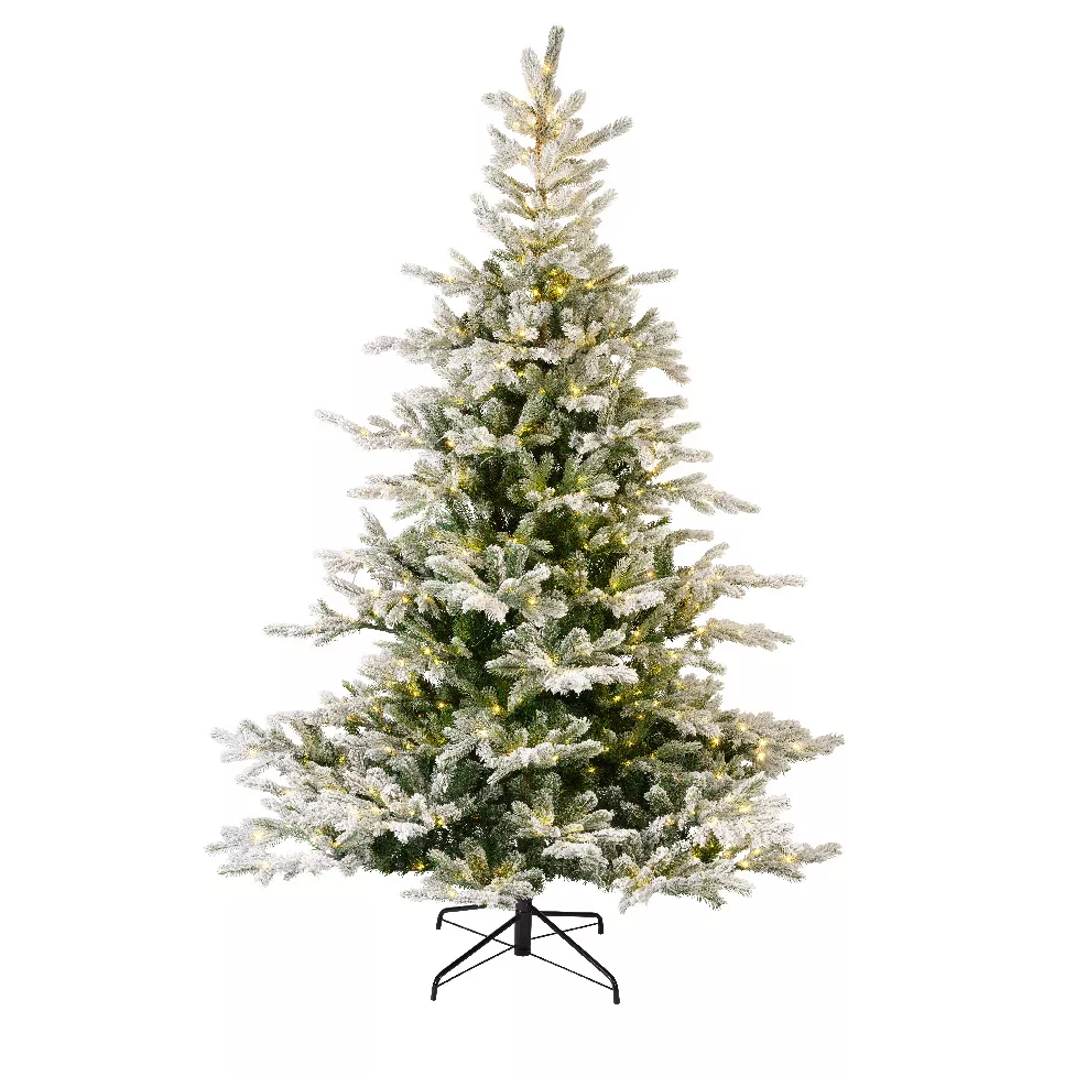 Sapin de Noël artificiel lumineux 550 LED H210 cm Glorious Vert enneigé