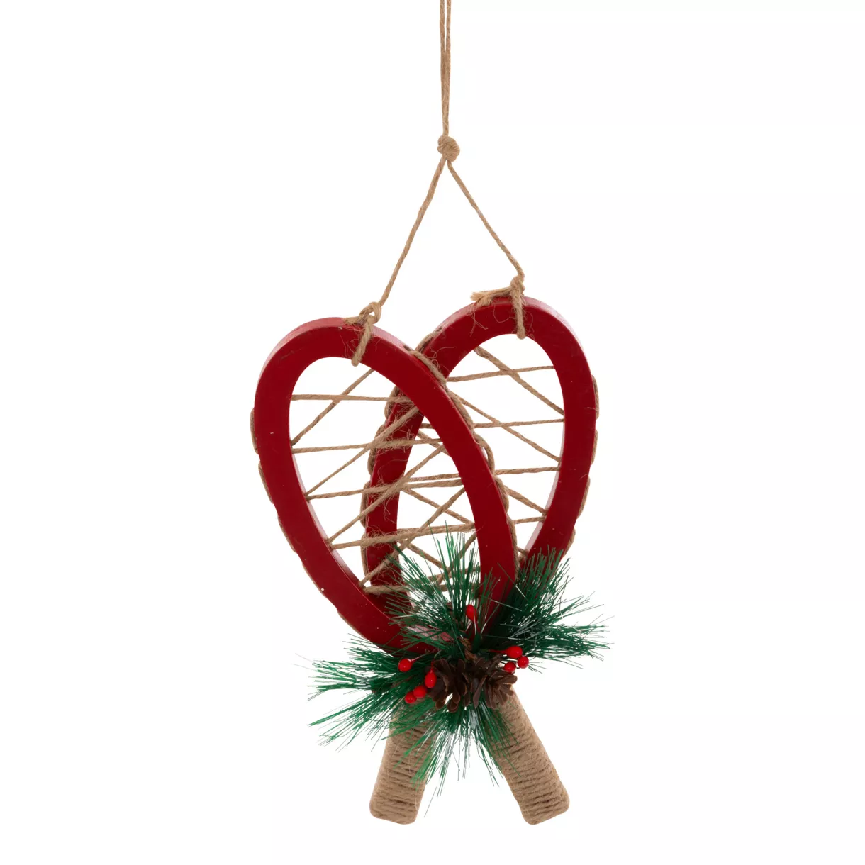 SUSPENSION DE NOEL BOIS RAQUETTES ROUGE 18CM