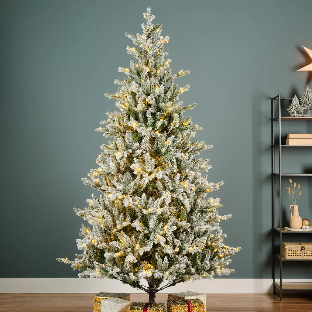 Sapin de Noël artificiel lumineux 430 LED H210 cm Allix Vert enneigé