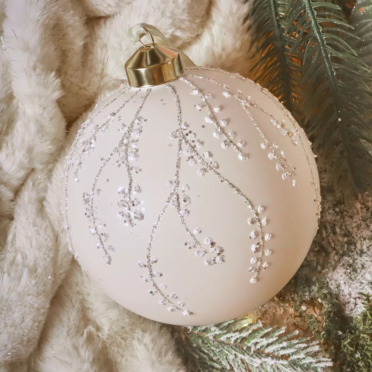 Boule de Noël en verre (D120 mm) Tombée de neige Blanc