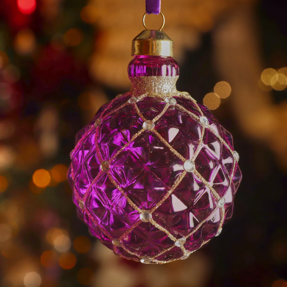Lot de 3 boules de Noël en verre (D80 mm) Carrat Violet