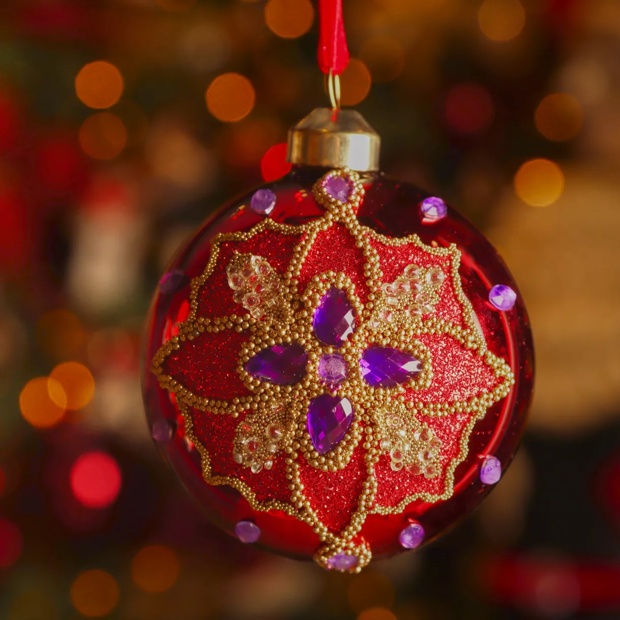 Lot de 3 boules de Noël en verre (D80 mm) Dahlia Violet