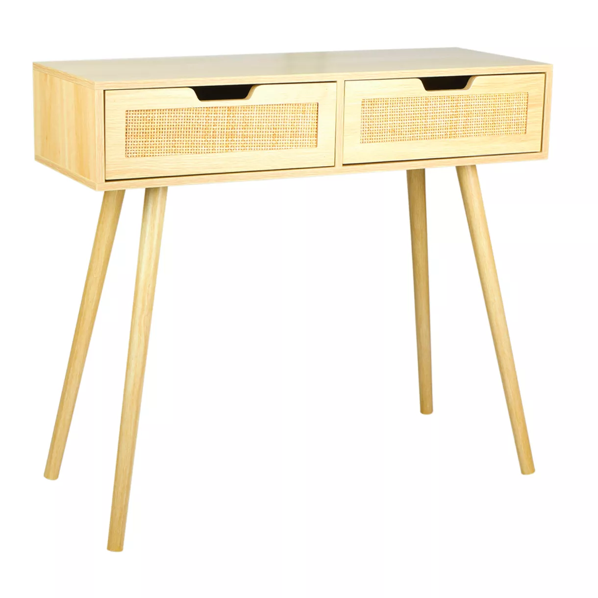 Console 2 Tiroirs Bois et Cannage - Pin certifiŽ FSC¨ Dim : l80xH72xP30cm