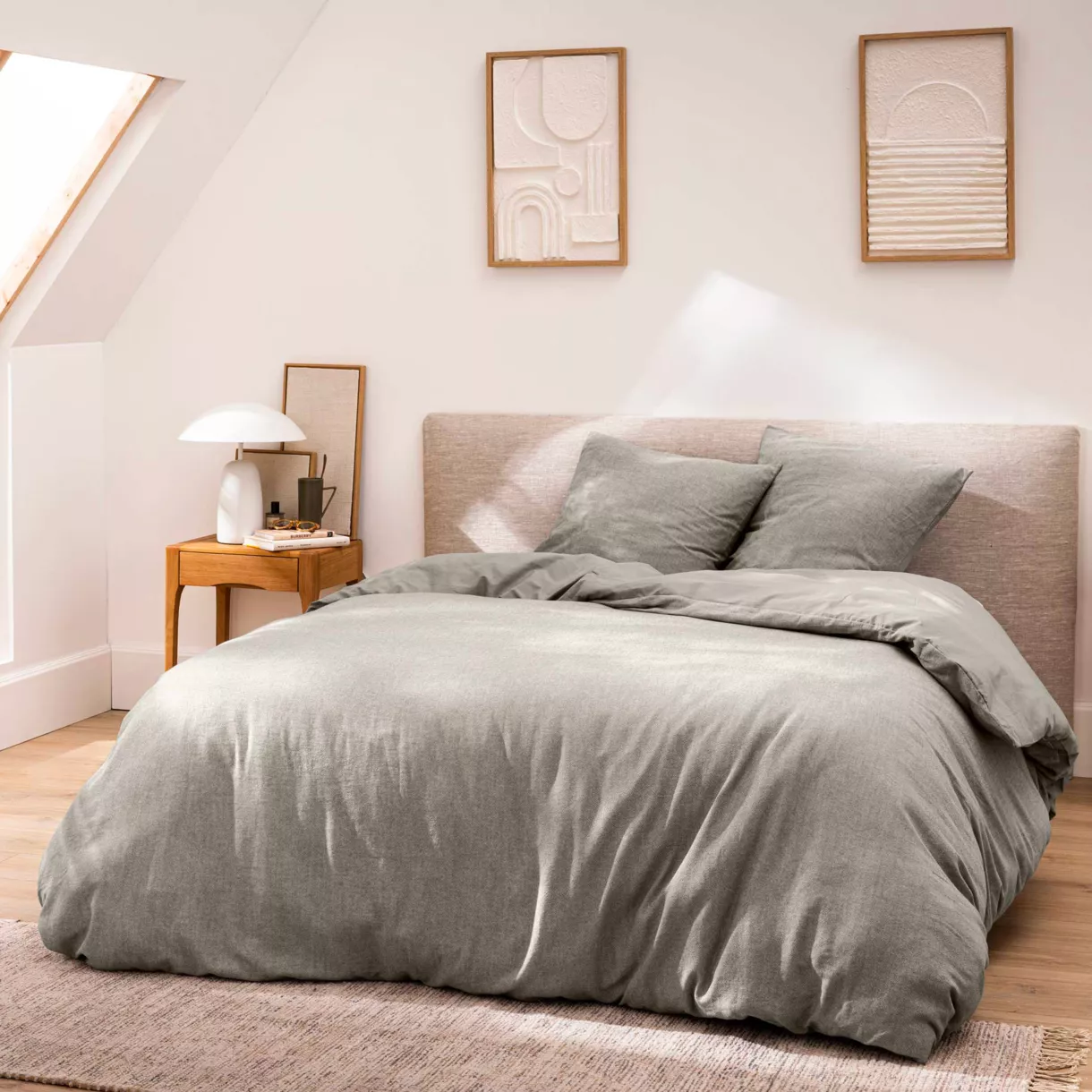 Parure 3 Pices (240 x 220 cm) Meline Anthracite, 100% Coton Fils Teints