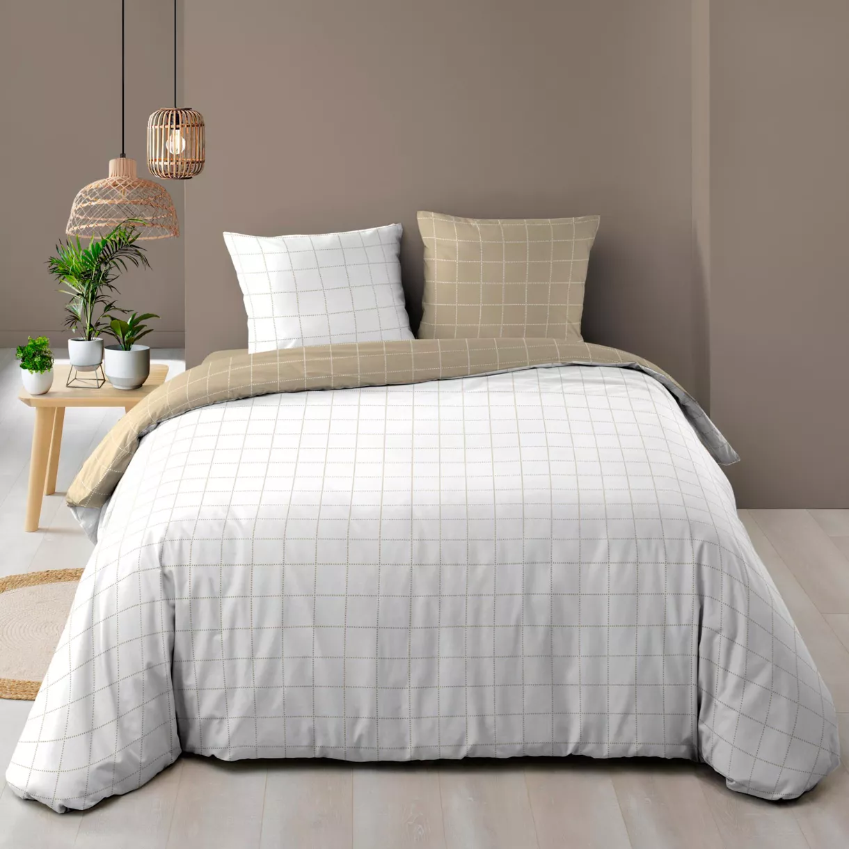 Parure RŽversible 3 Pices (240 x 220 cm) Cadria, 100 % Coton
