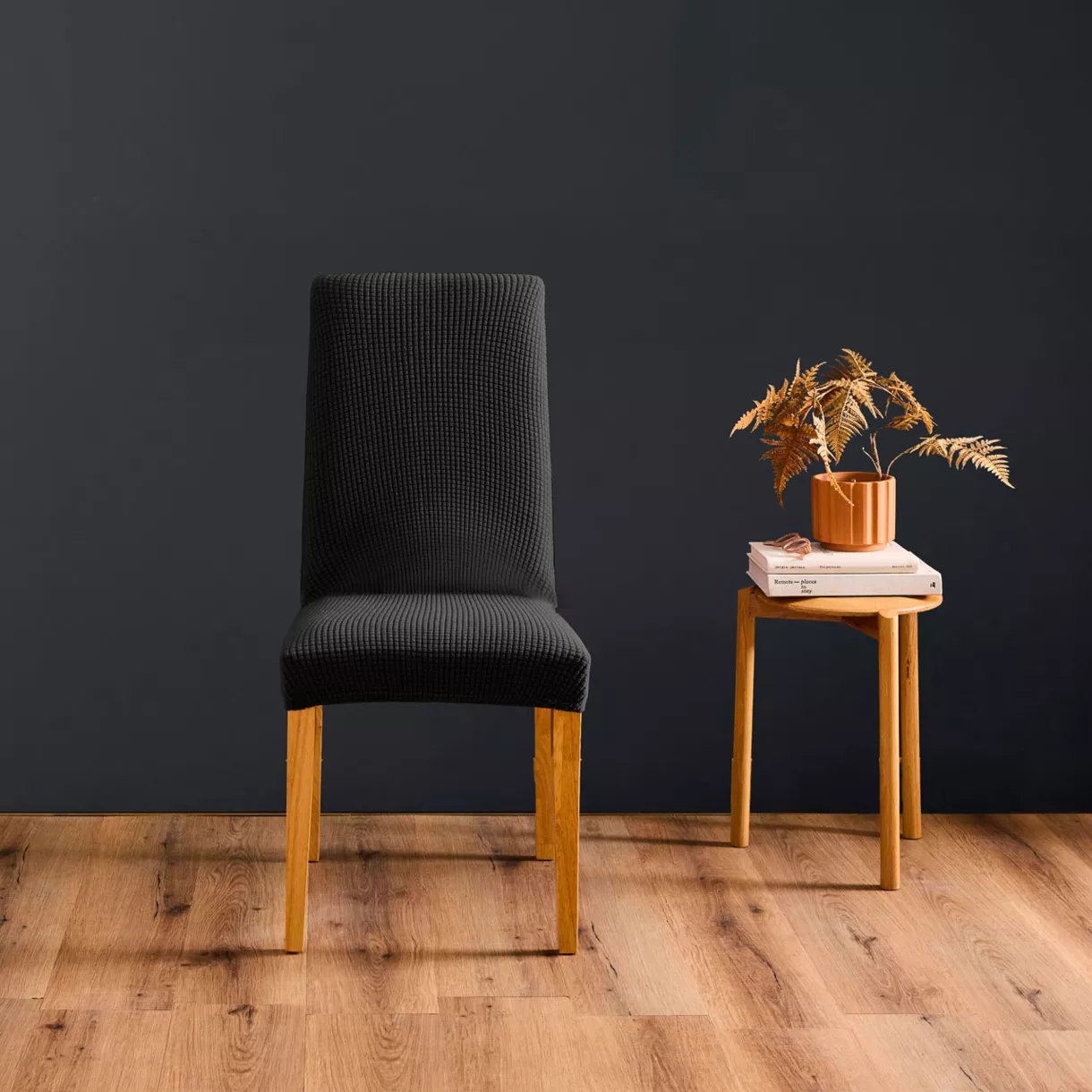 Housse de Chaise Extensible (40 x 40 x 65 cm) Mila Noir, Polyester Uni