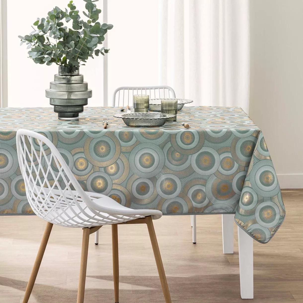Nappe Rectangle (145 x 240 cm) Eclipse Sauge, Polyester ImprimŽ MŽtallisŽ