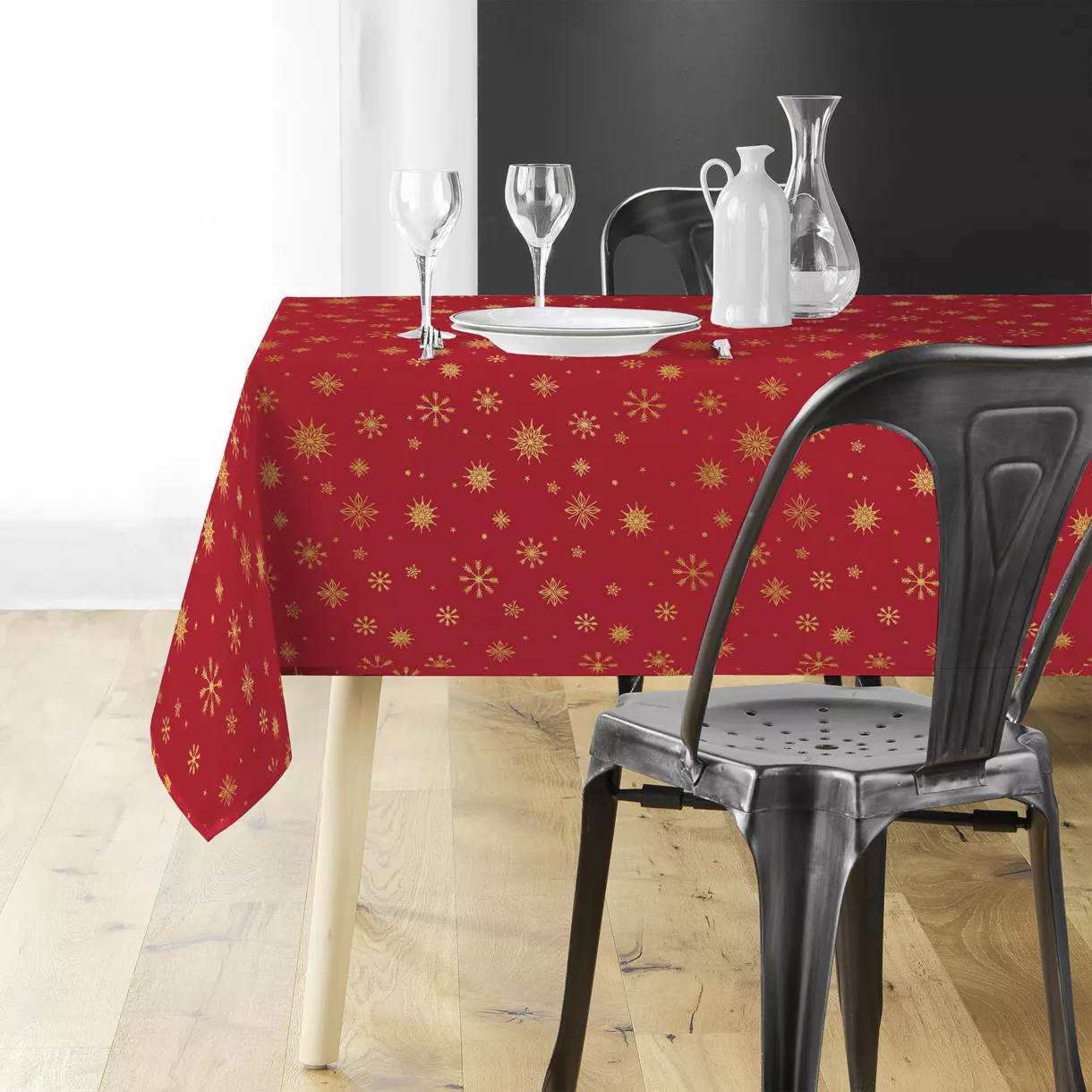 NAPPE RECTANGLE 140 x 240 CM MICROFIBRE IMPRIMEE METALLISEE ASTRELIA ROUGE/OR