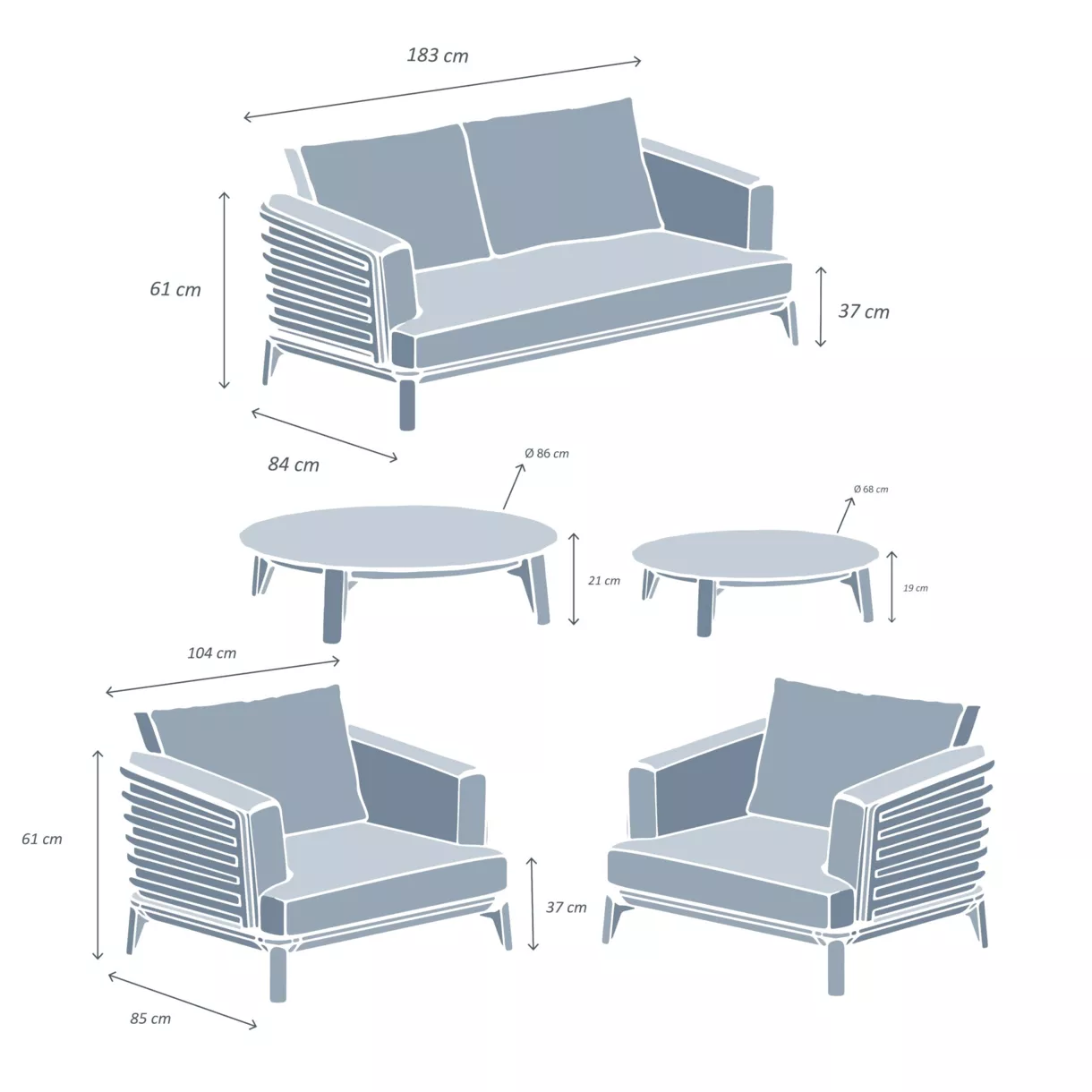 Salon de jardin aluminium 4 places 5 pcs Monte Carlo Gris anthracite et taupe