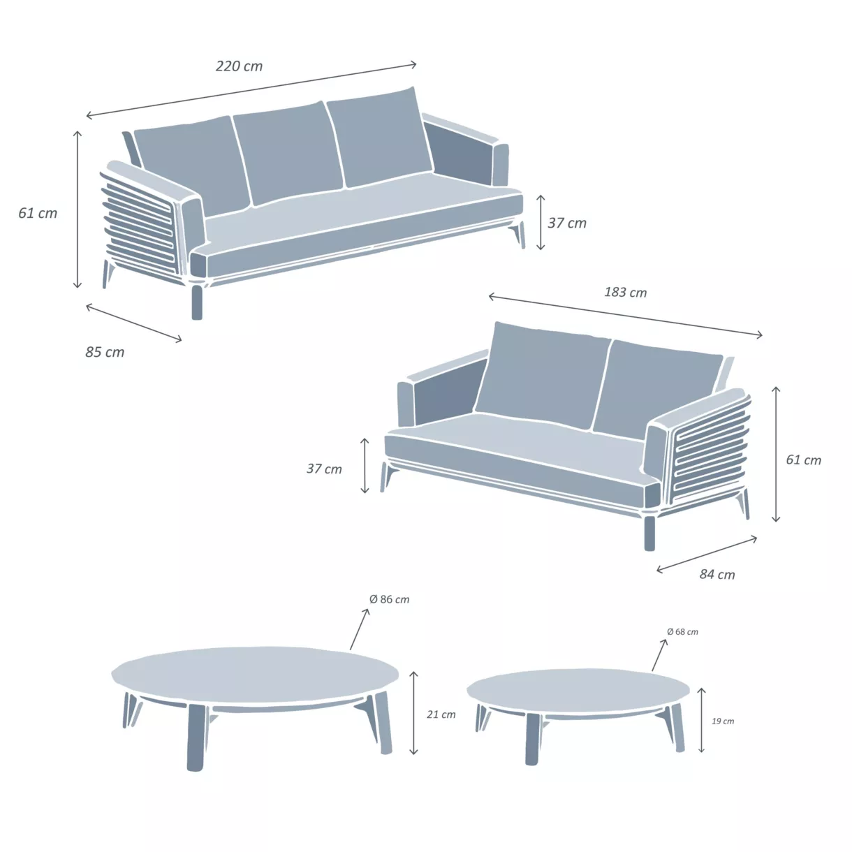 Tuinset van aluminium 5 zitplaatsen 4-delig Monte Carlo Wit en taupe