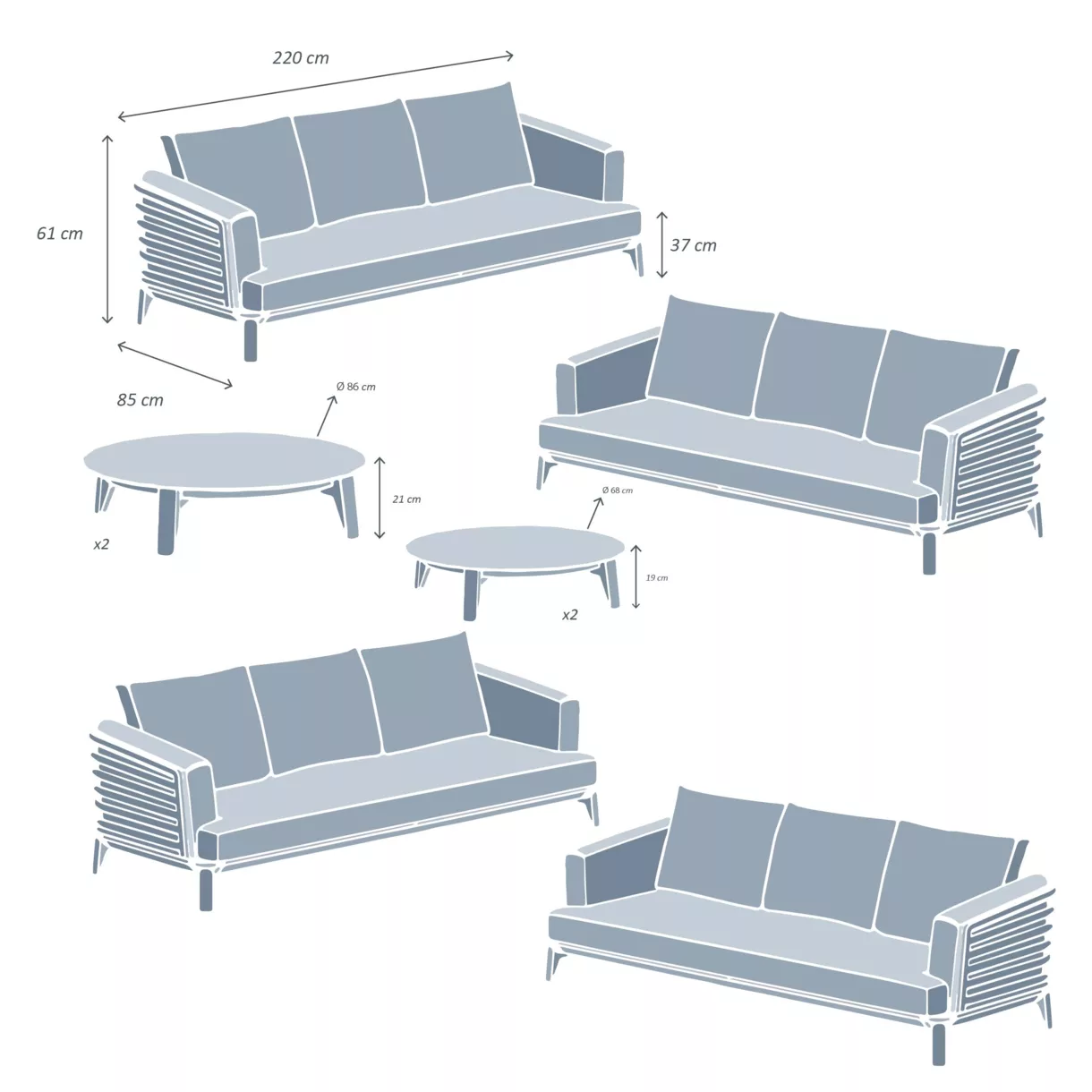 Salon de jardin aluminium 12 places 8 pcs Monte Carlo Gris anthracite et taupe