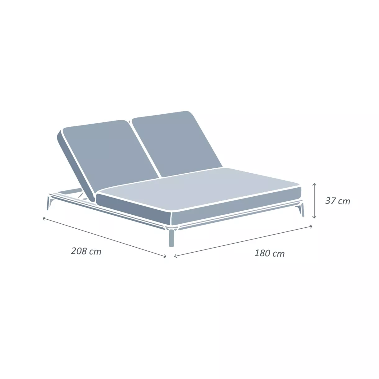 Dubbele ligstoel van aluminium Monte Carlo Antracietgrijs