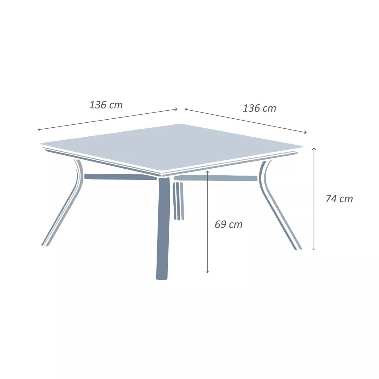 Tuintafel aluminium 8 zitplaatsen (136 x 136 cm) Amalfi - Antraciet