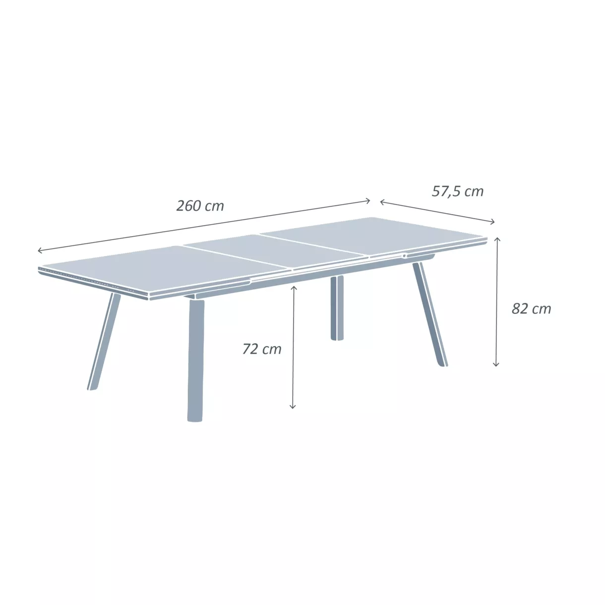 Tavolo da giardino allungabile alluminio 10 posti (260 x 96 cm) Amalfi Grigio antracite