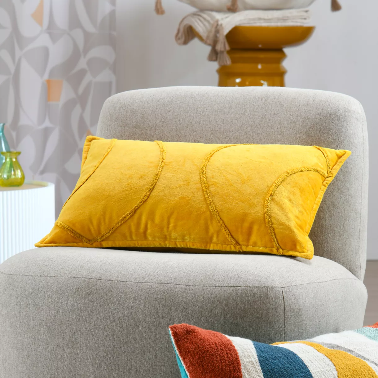 COUSSIN BLOKKEN MOUTARDE 30X50