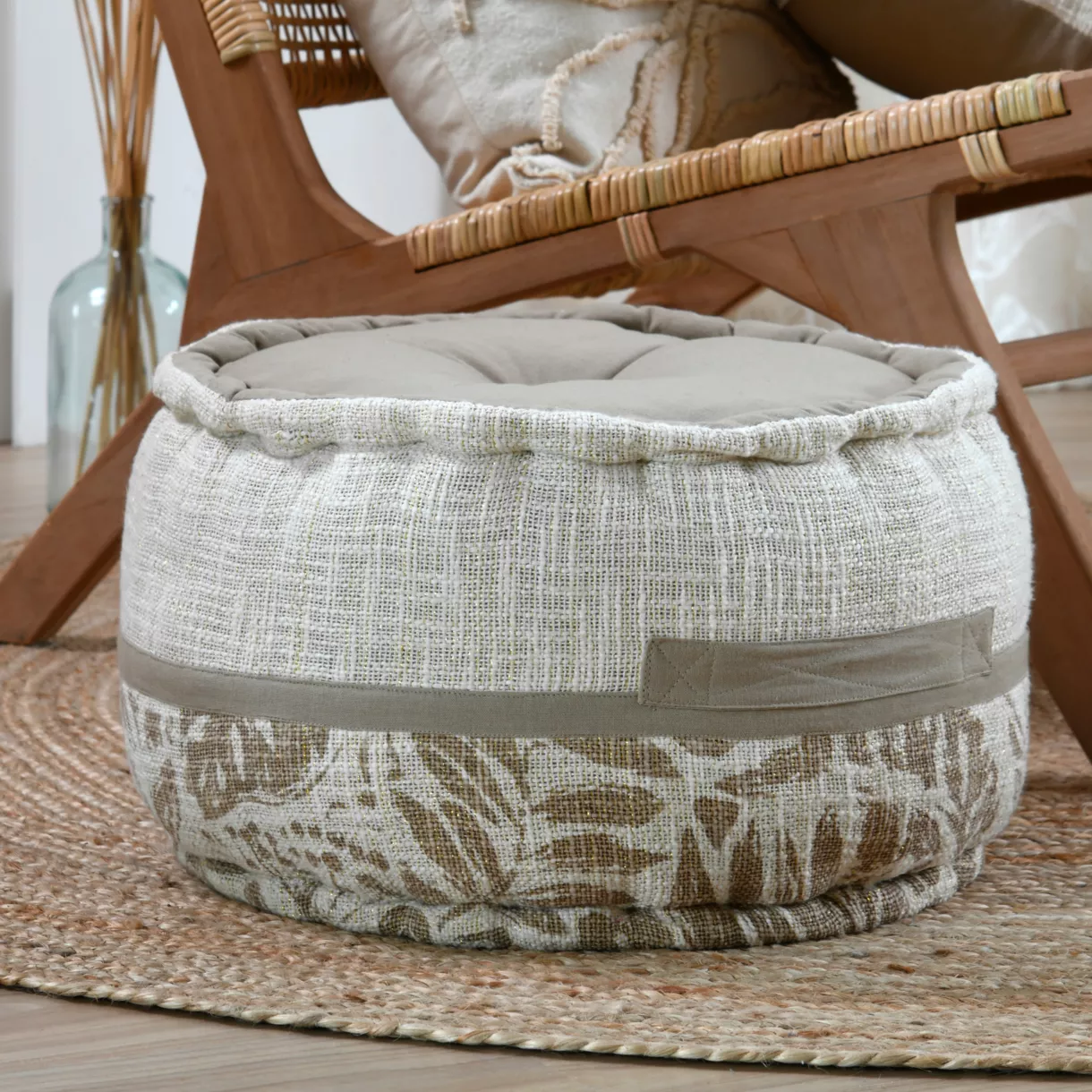 Rond katoenen vloerkussen hoog (40 x 30 cm) Hemera Taupe