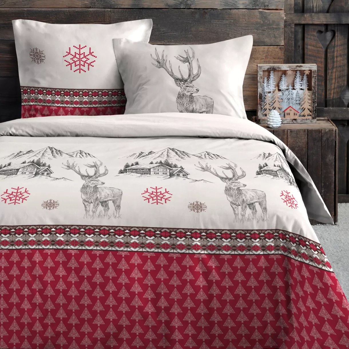 PARURE HOUSSE DE COUETTE BAUGES ROUGE 240X220