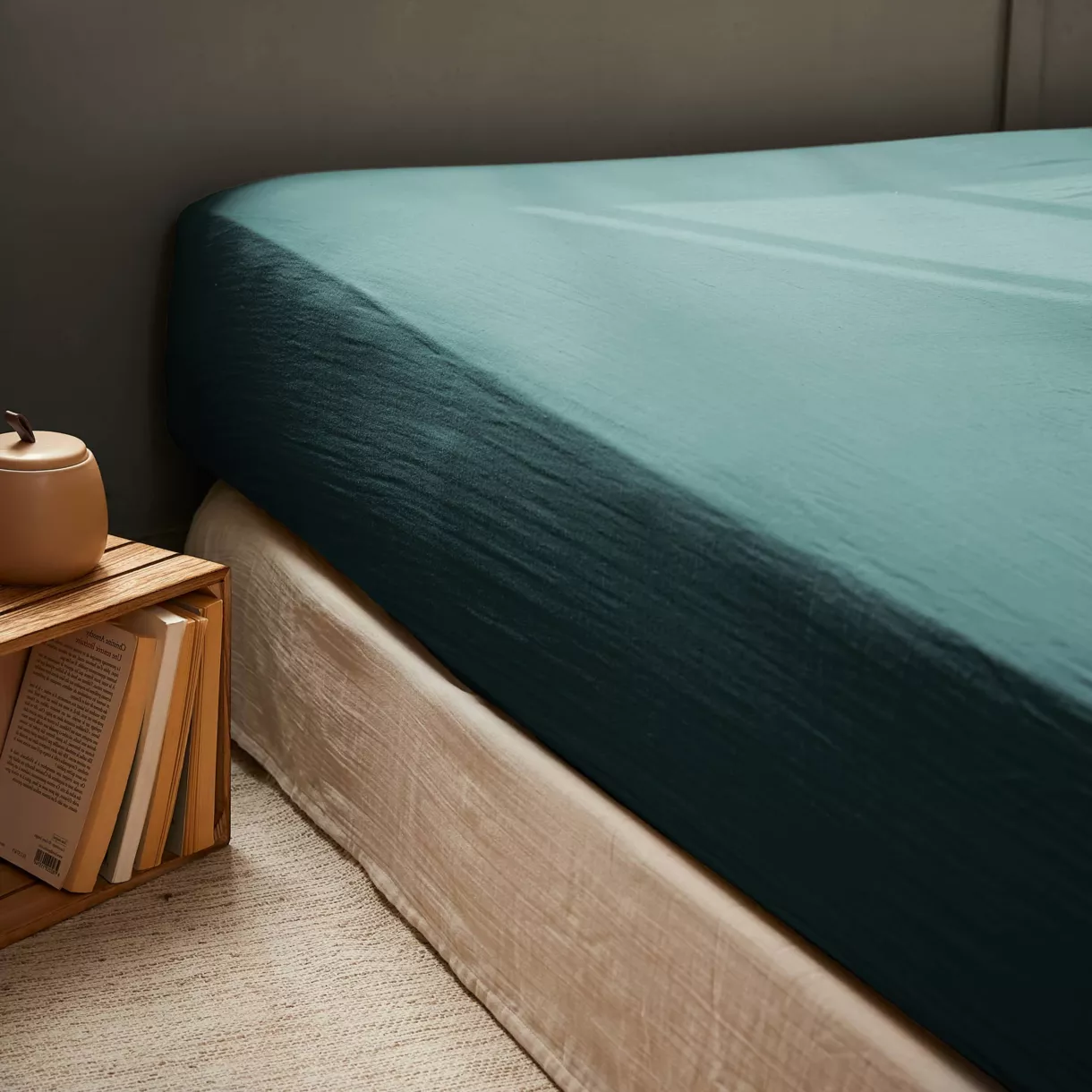 Drap housse gaze de coton (140 x 200 cm) Gaïa Vert Sapin
