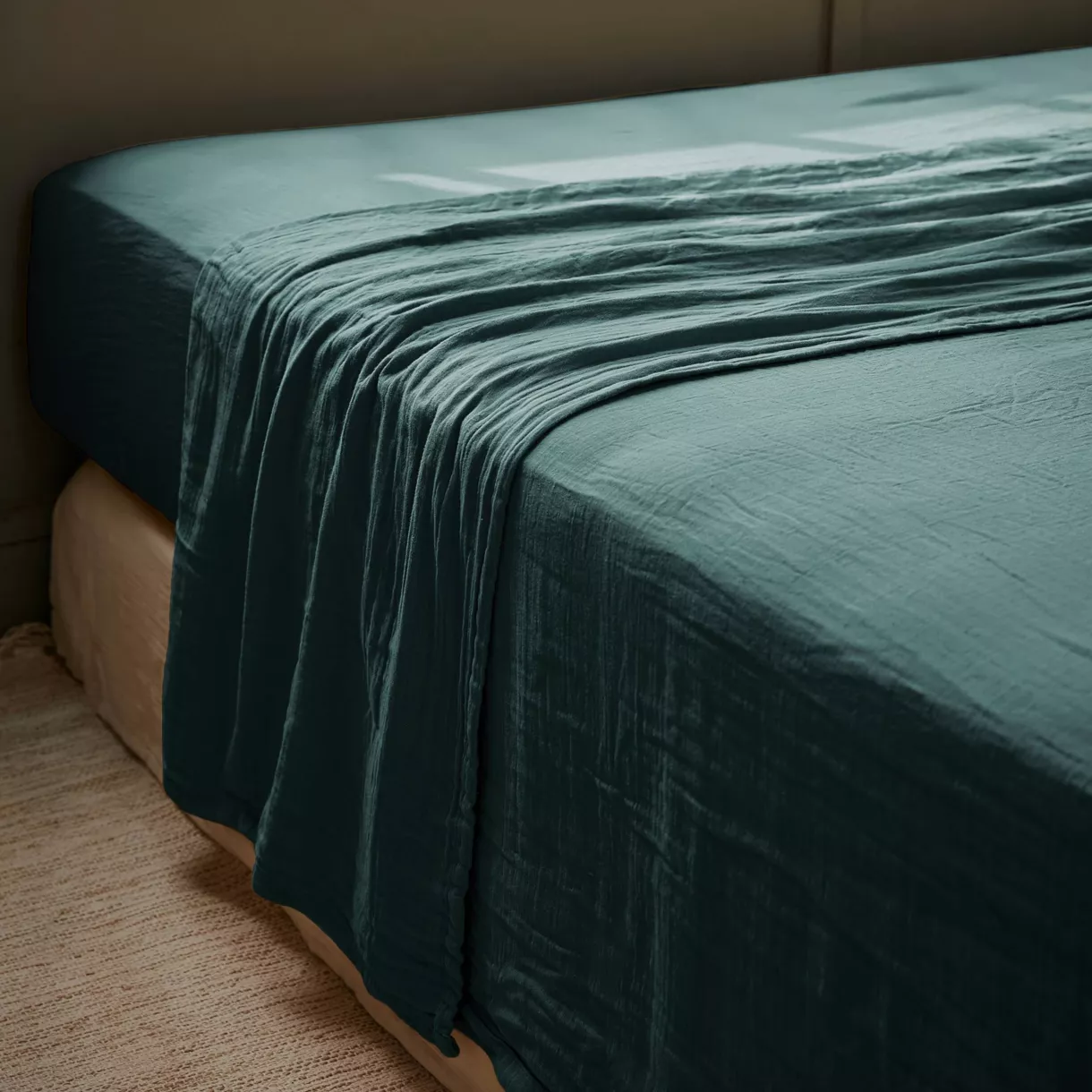 Drap plat gaze de coton (270 x 300 cm) Gaïa Vert sapin