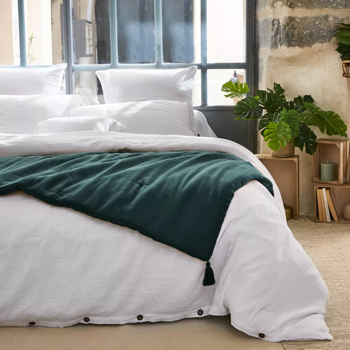 Édredon gaze de coton (150 x 150 cm) Gaïa Vert sapin